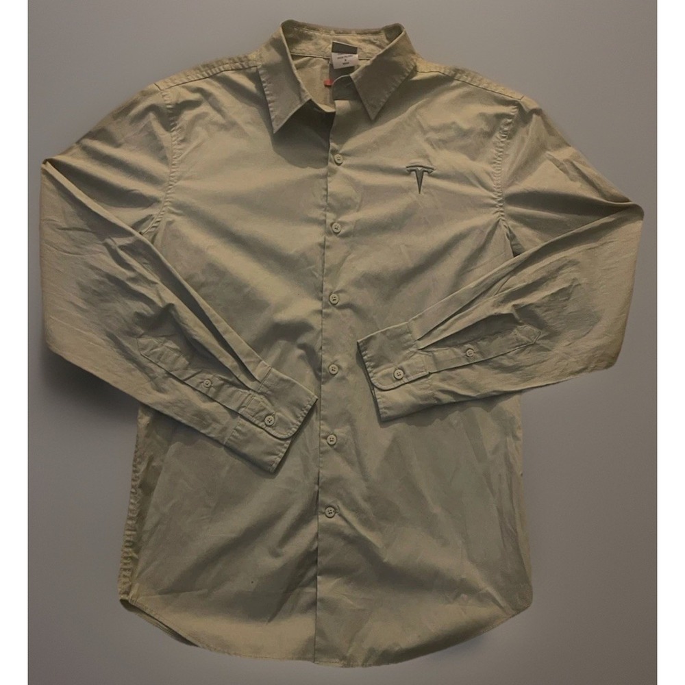 Tesla Motor Co. Long Sleeve Button Up Shirt Embroidered Logo Gray Medium JBHS